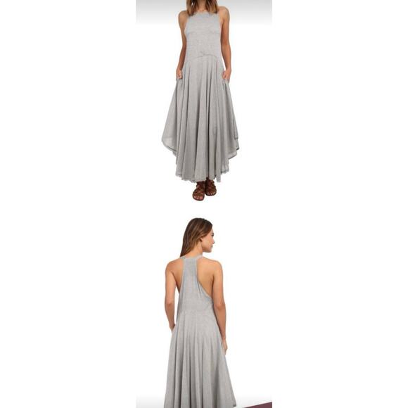 Free People Striped Maxi Dress XS Gray White Cotton Boho Raw Hem EUC - Picture 1 of 8